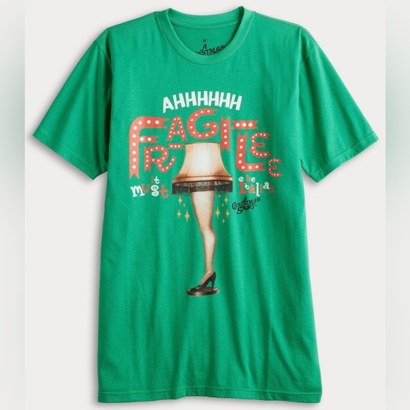 NWT A Christmas Story Leg Lamp Green Graphic Tee Size S L FRAGILEE IT’s ITALIAN! - Picture 3 of 3